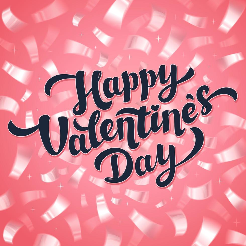 valentines dag hälsning kort - rosa kärlek dag vektor kort med Lycklig valentines dag Citat och konfetti på rosa bakgrund. vektor illustration.