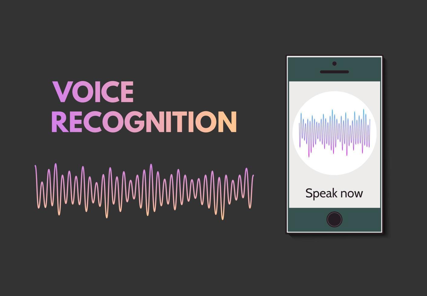 röst erkännande. mobil telefon med program av röst igenkännande på de skärm. vektor illustration.