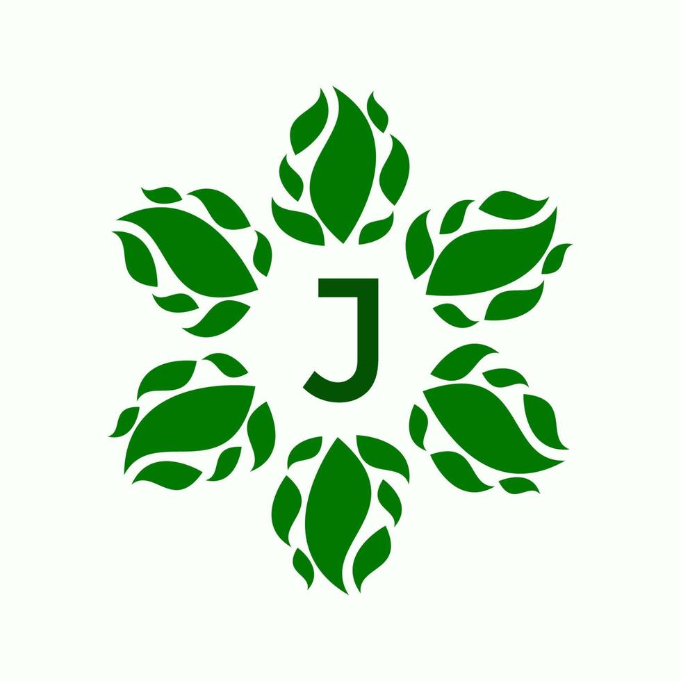 bokstaven j och blad logotyp design vektor
