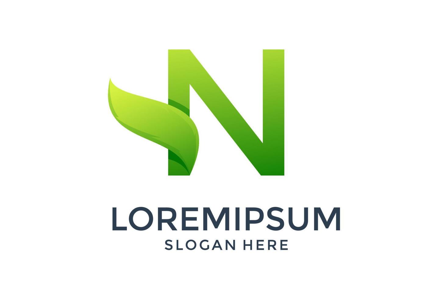brev n med grön blad logotyp design mall vektor