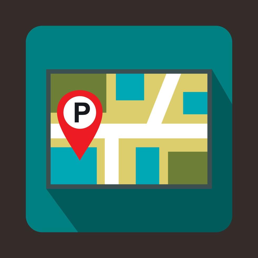 Karte mit Parkplatz-Zeiger-Symbol, flacher Stil vektor