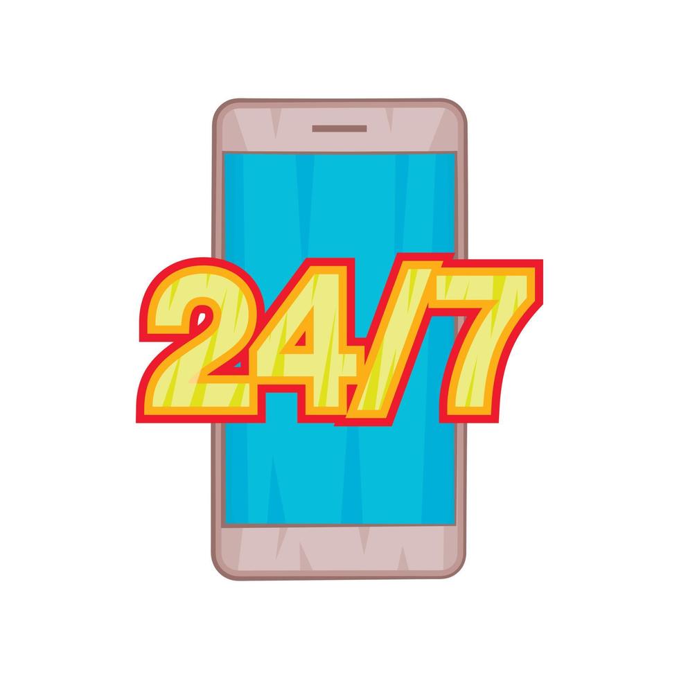 24 7 telefon Stöd ikon, tecknad serie stil vektor