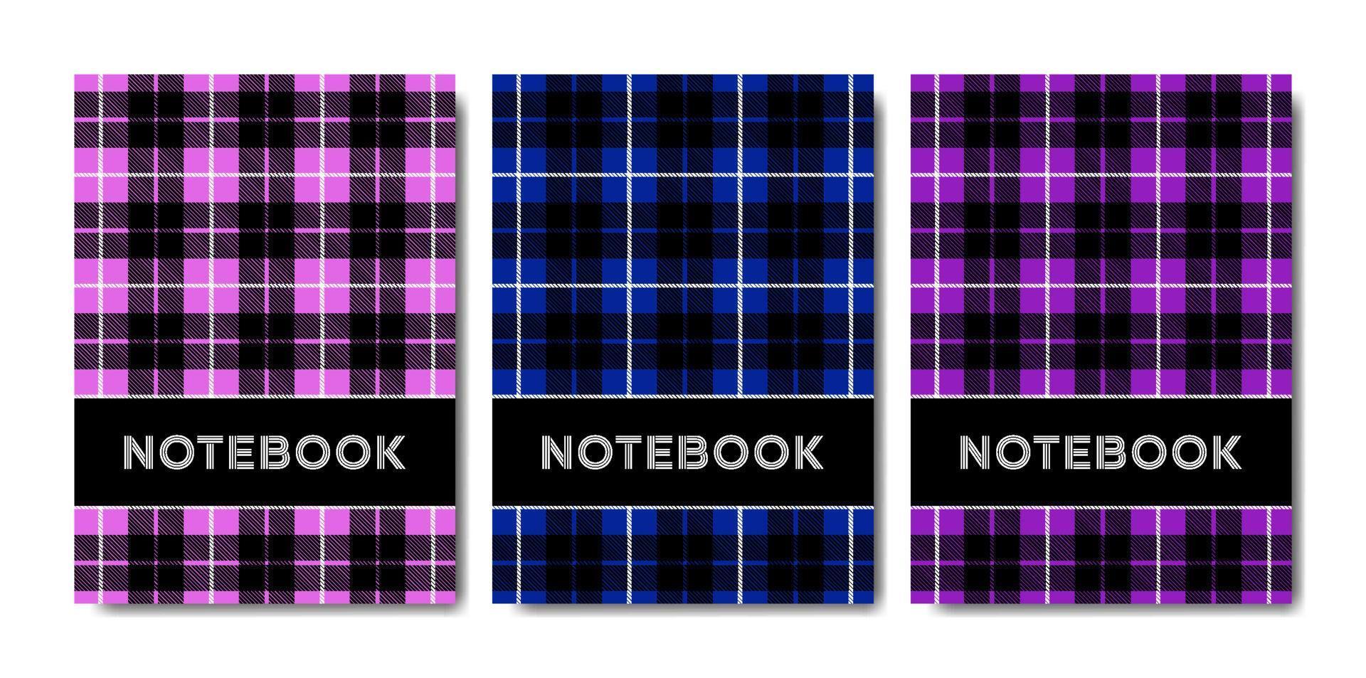 satz von cover notebook-vorlagen mit tartan-muster vektor