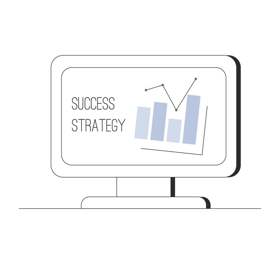 Erfolgsstrategie. ein Computerbildschirm mit Computerbildschirm mit Datendiagrammbild. vektorillustration im umrissstil vektor