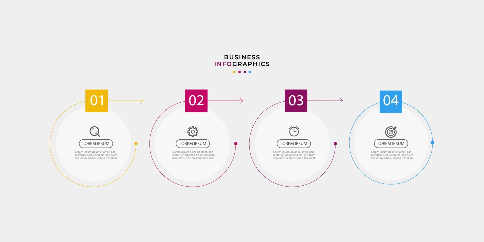 Business-Infografiken-Timeline-Designvorlage mit 4 Schritt- und Optionsinformationen. Premium-Vektor mit bearbeitbarem Zeichen oder Symbol. eps10-Vektor vektor