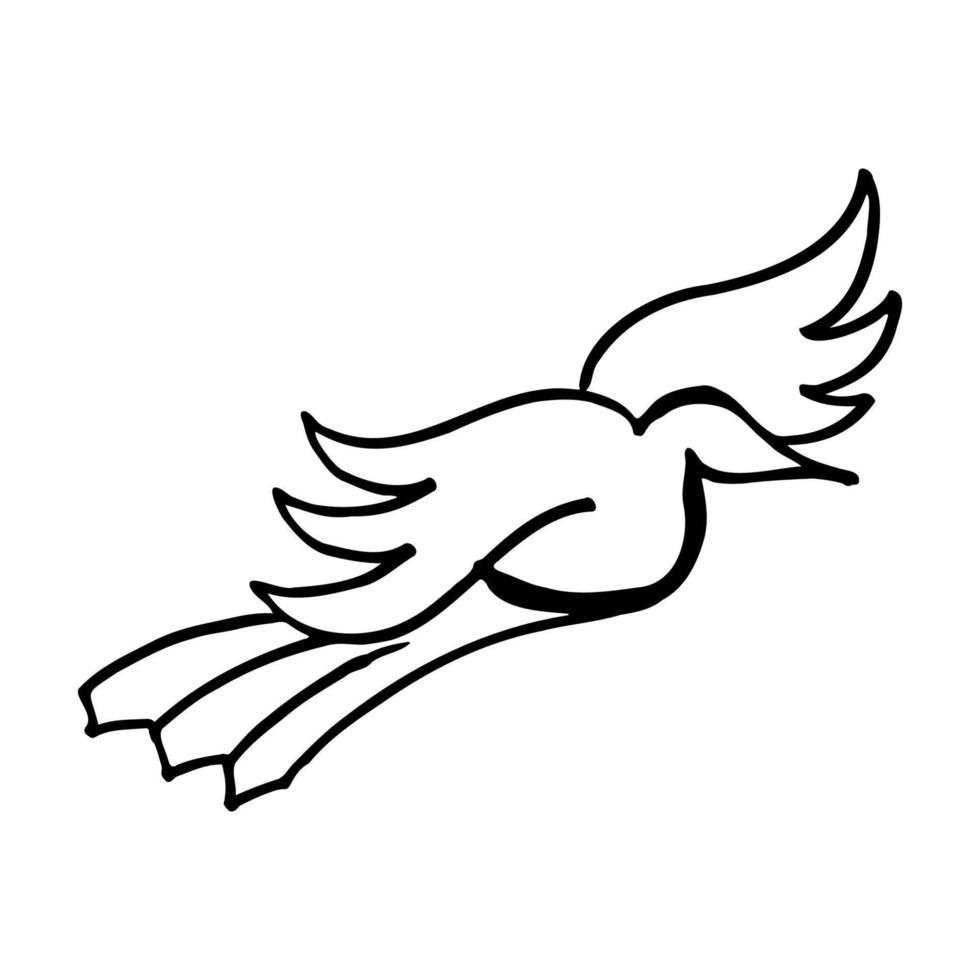 dynamisches fliegendes Vogelvektor-Illustrationsdesign. einfarbige schwarz-weiße, handgezeichnete Kunstwerke, die für Tätowierungen, T-Shirt-Drucke und Aufkleber geeignet sind vektor