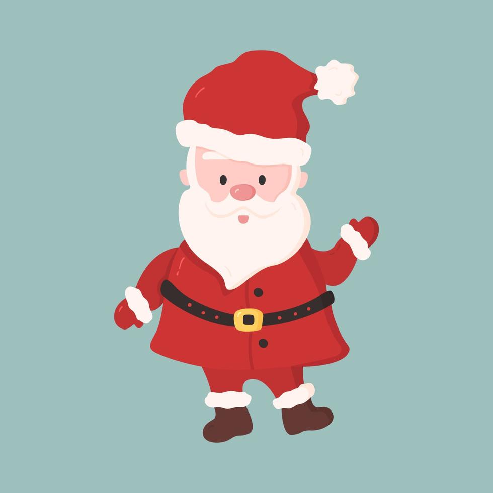 süßer weihnachtsmann im cartoon-stil. lustiger weihnachtscharakter grüßt mit fröhlichem gesicht. Vektor-Illustration isoliert auf weißem Hintergrund vektor