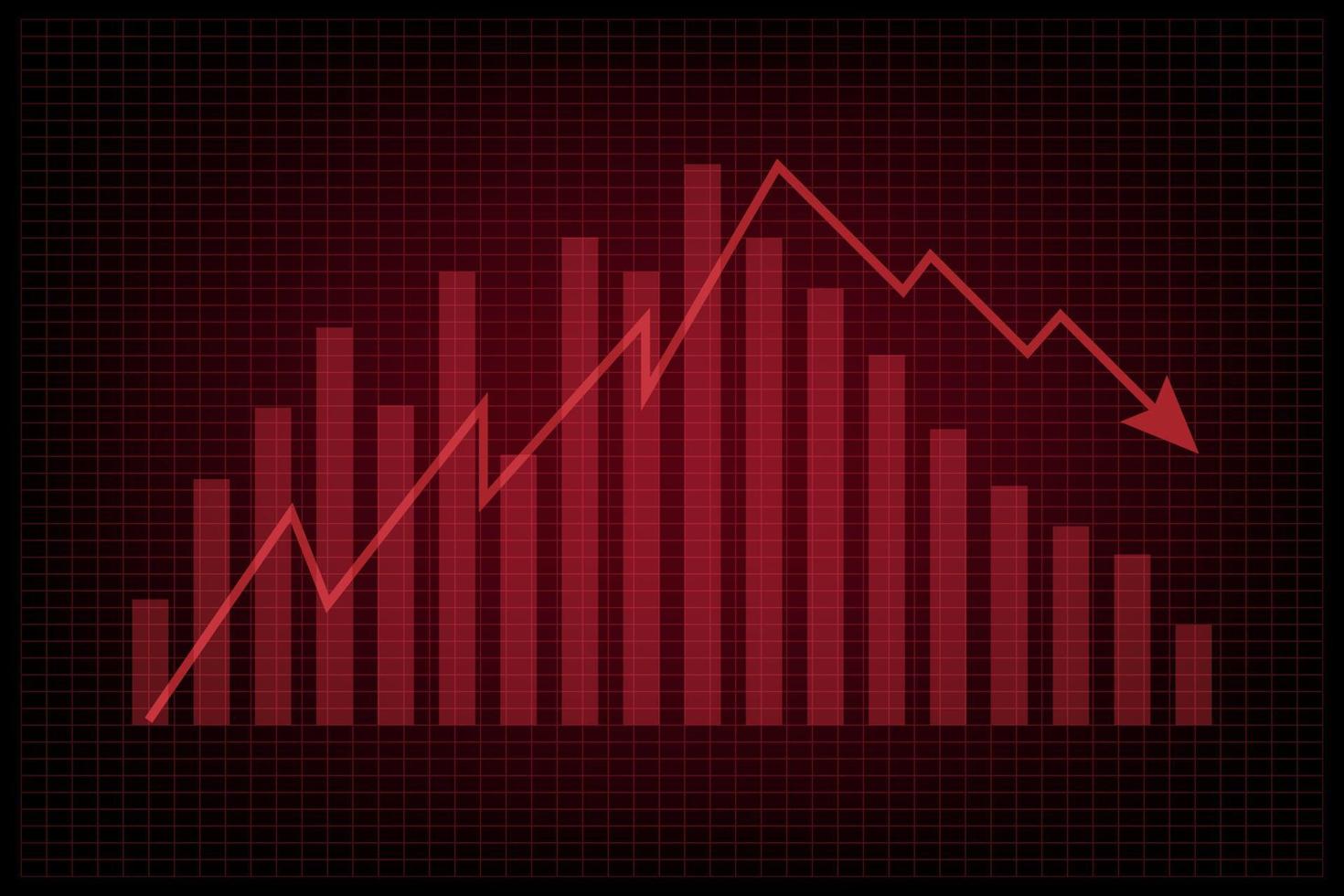 ekonomisk kritisk kris koncept. den röda grafen faller ner och visar diagram på en röd bakgrund. finansiell recession, kryptovaluta, guld och aktiemarknaden. förlora pengar och kontanter. vektor