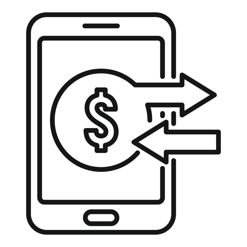 Smartphone-Online-Cashback-Symbol, Umrissstil vektor