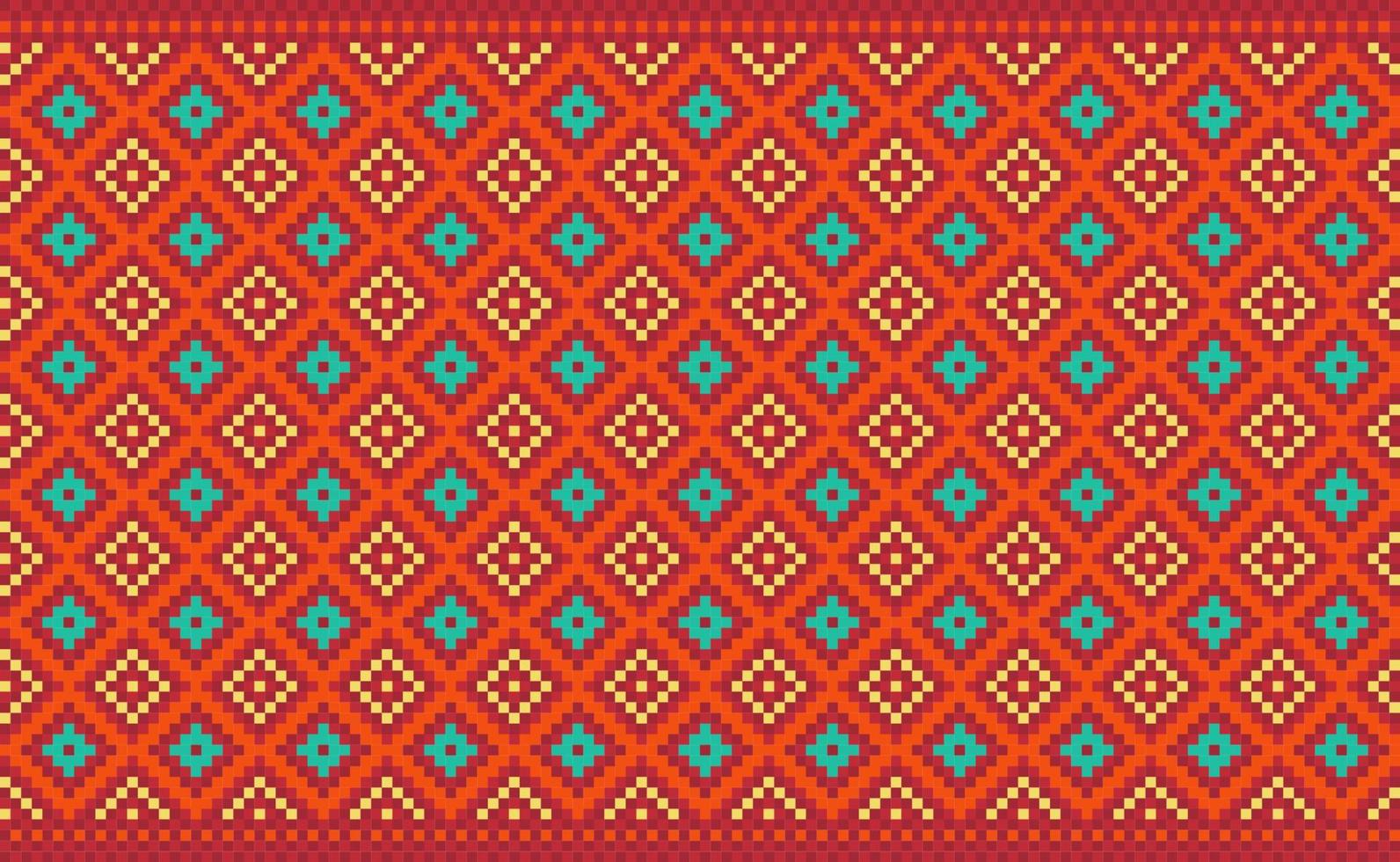 pixel etnisk mönster, vektor broderi boho bakgrund, röd och gul geometrisk kultur aztec stil