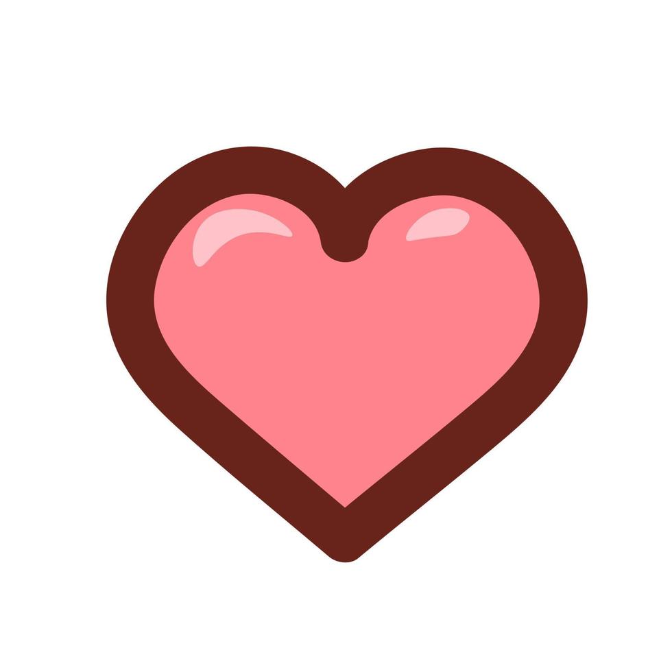 söt rosa hjärta tecknad serie översikt stil. vektor illustration isolerat på vit bakgrund.