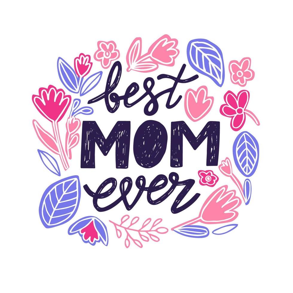bäst mamma någonsin hand skriven text för mors dag hälsning kort. vektor