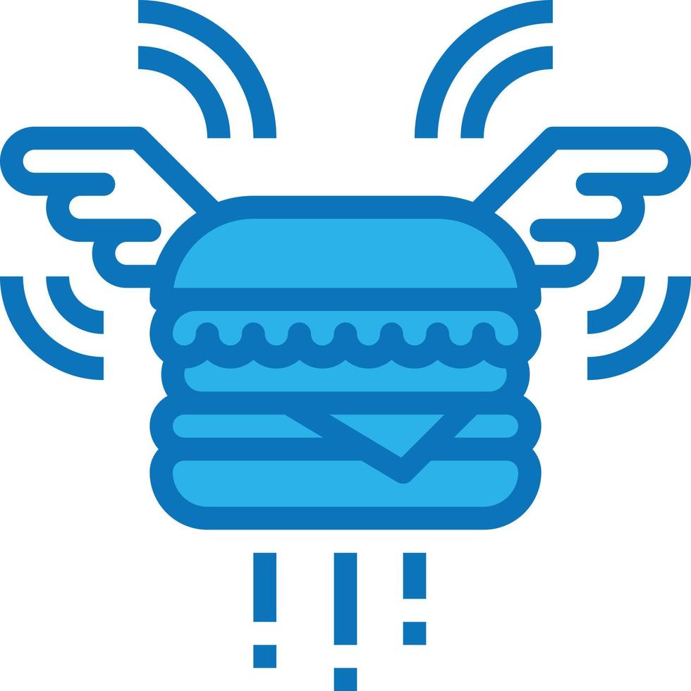 hamburgare flygande snabb mat leverans - blå ikon vektor