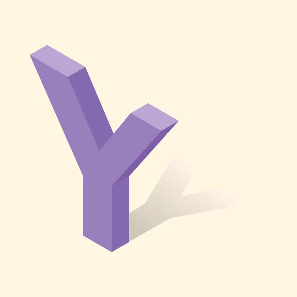 y-Buchstabe im isometrischen 3D-Stil mit Schatten vektor