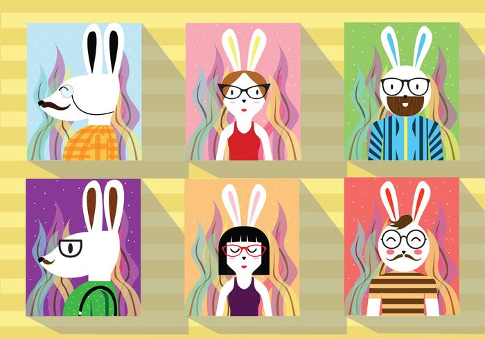 Hipster Ostern Kaninchen Character Vector Pack