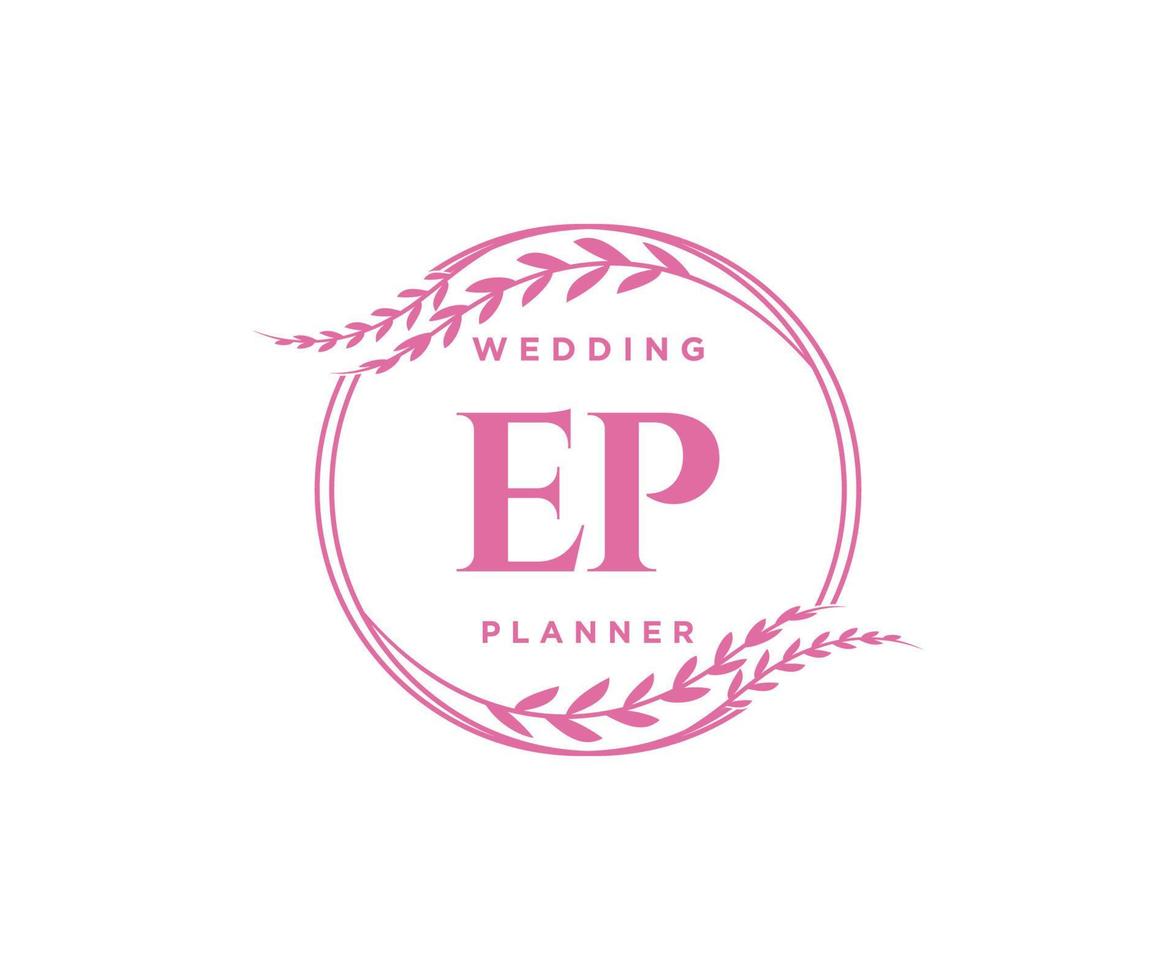 ep initials brief hochzeitsmonogramm logos sammlung, handgezeichnete moderne minimalistische und florale vorlagen für einladungskarten, save the date, elegante identität für restaurant, boutique, café im vektor