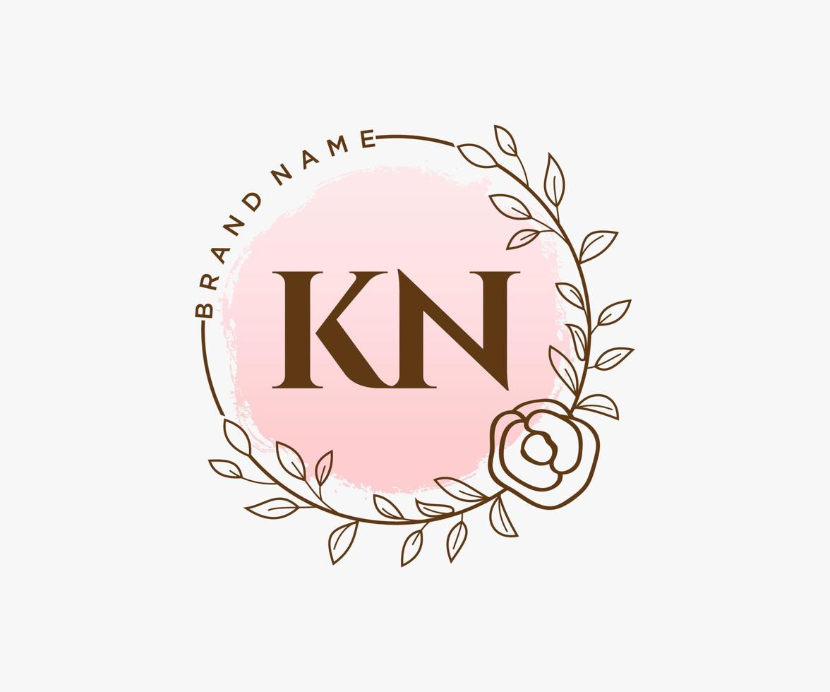första kn feminin logotyp. användbar för natur, salong, spa, kosmetisk och skönhet logotyper. platt vektor logotyp design mall element.