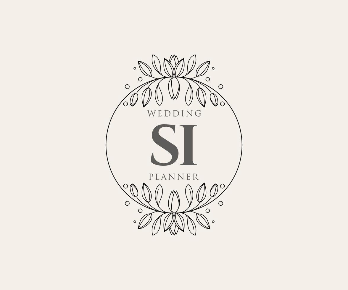 si initialer brev bröllop monogram logotyper samling, hand dragen modern minimalistisk och blommig mallar för inbjudan kort, spara de datum, elegant identitet för restaurang, boutique, Kafé i vektor