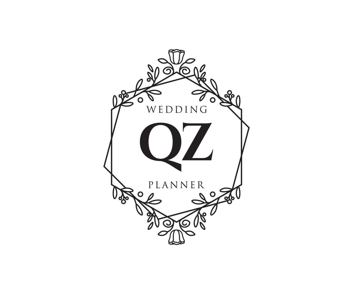 qz initialer brev bröllop monogram logotyper samling, hand dragen modern minimalistisk och blommig mallar för inbjudan kort, spara de datum, elegant identitet för restaurang, boutique, Kafé i vektor