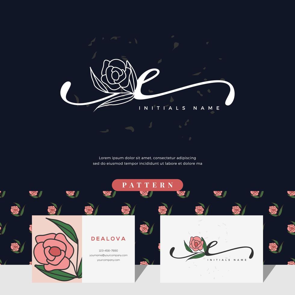 handschrift buchstabe e logo design mit rose vektor