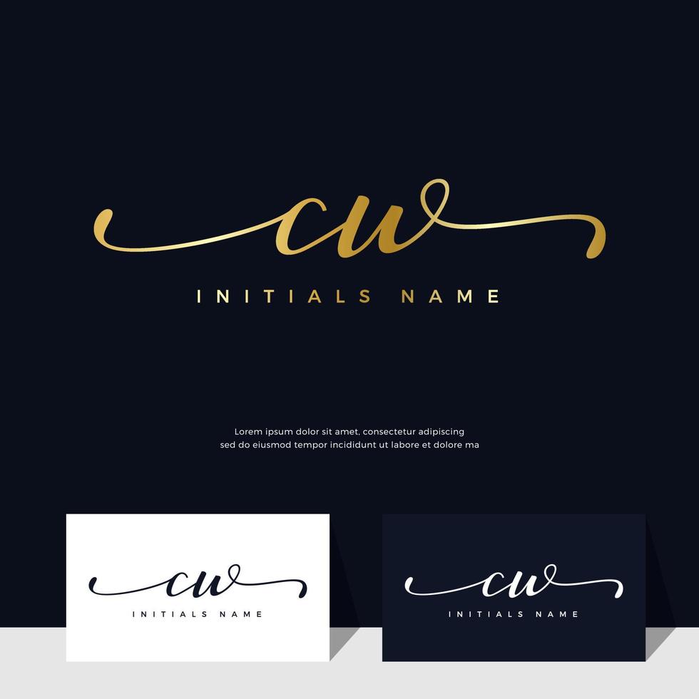 Handschrift-Initiale des Buchstaben cw cw feminin und Beauty-Logo-Design auf goldener Farbe. vektor