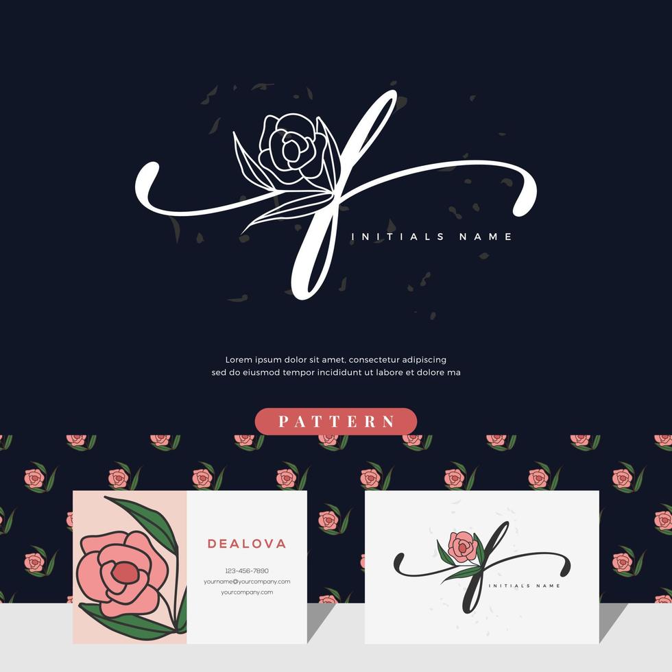 handschrift buchstabe f logo design mit rose vektor