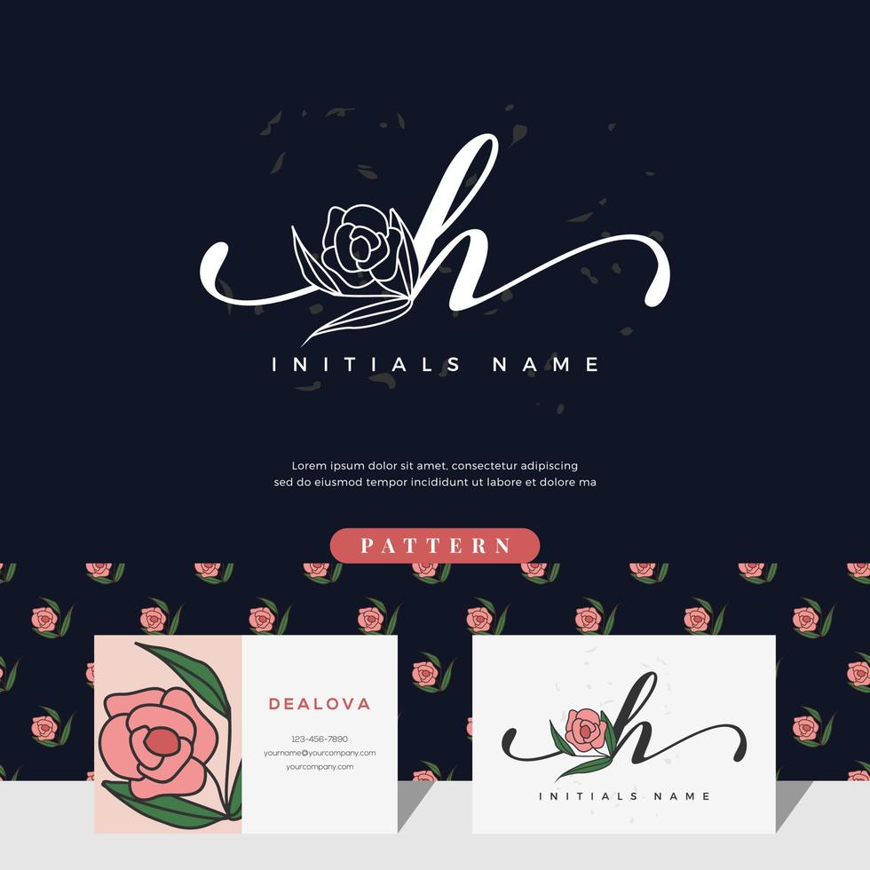 handschrift buchstabe h logo design mit rose vektor