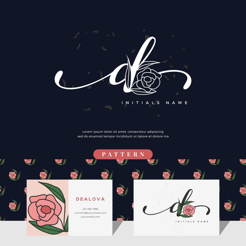 handschrift buchstabe d logo design mit rose vektor