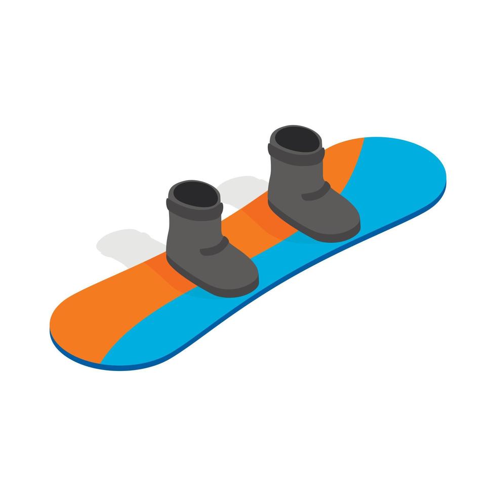 Snowboard mit Stiefelsymbol, isometrischer 3D-Stil vektor