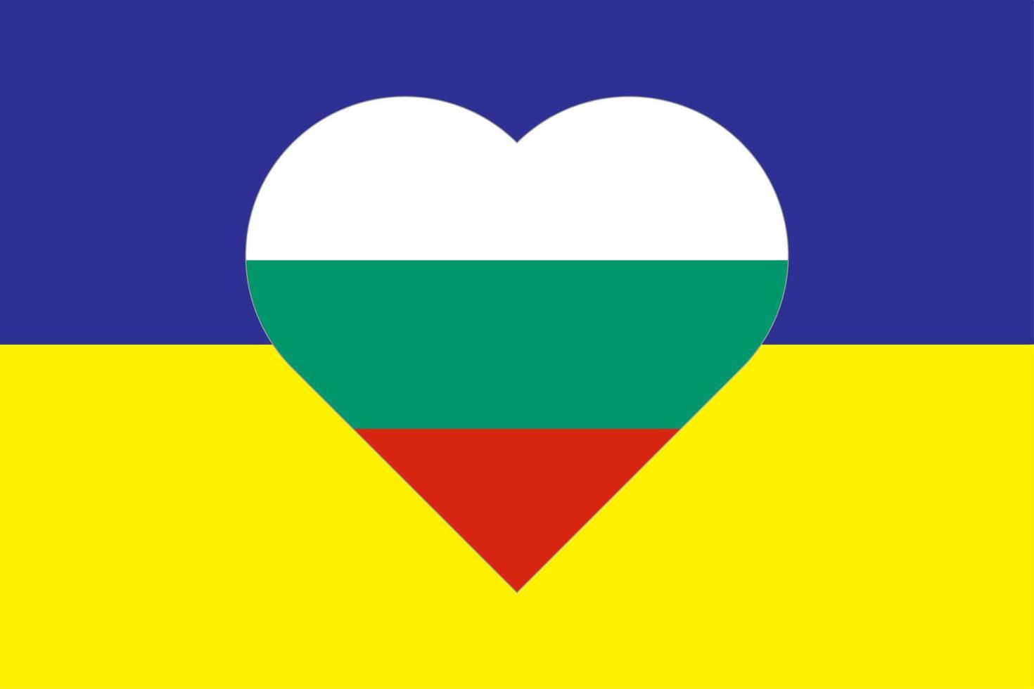 hjärta målad i de färger av de flagga av bulgarien på de flagga av ukraina. vektor illustration av en hjärta med de nationell symbol av bulgarien på en blå-gul bakgrund.