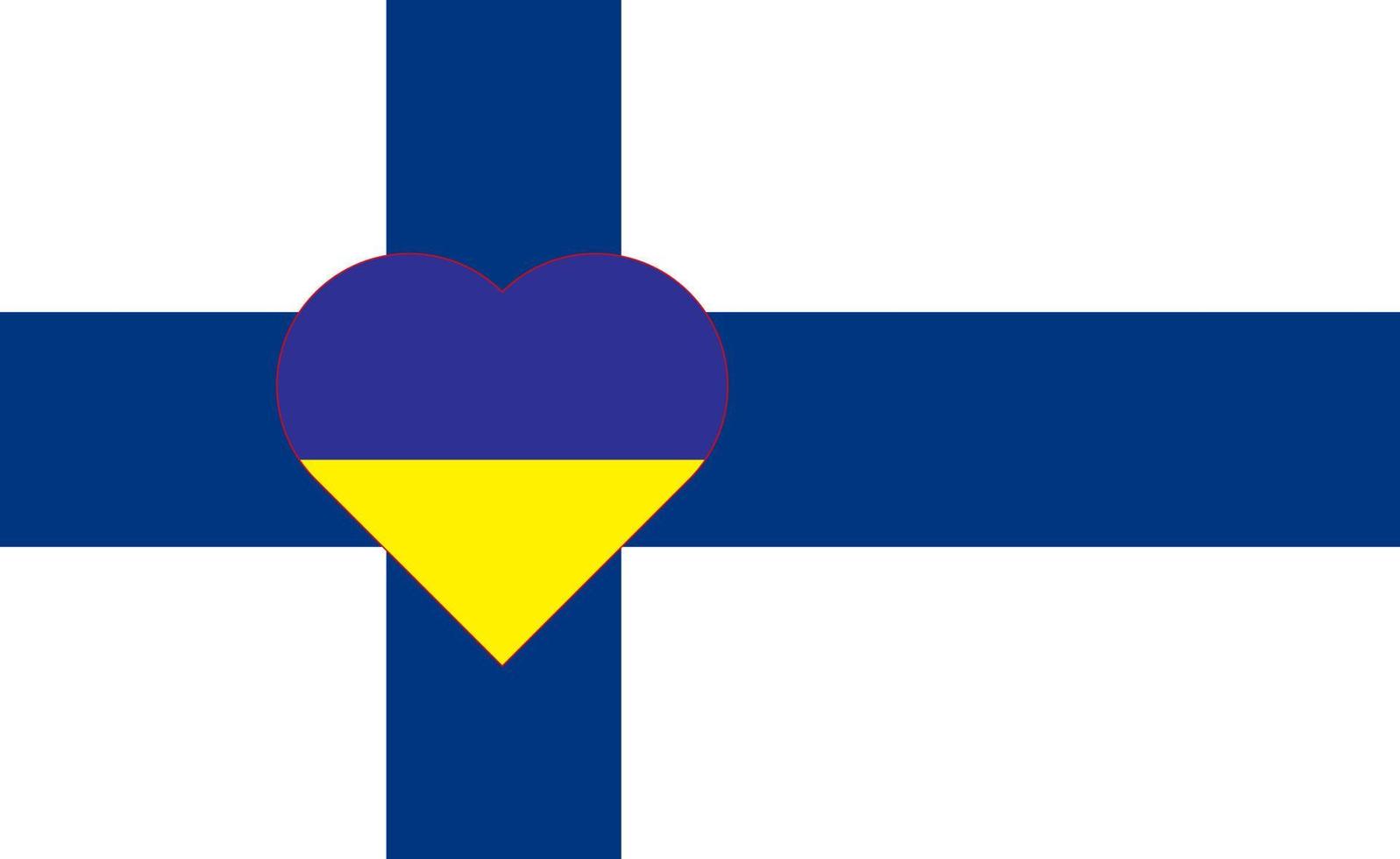 en hjärta målad i de färger av de flagga av ukraina på de flagga av finland. vektor illustration av en blå och gul hjärta på de nationell symbol.