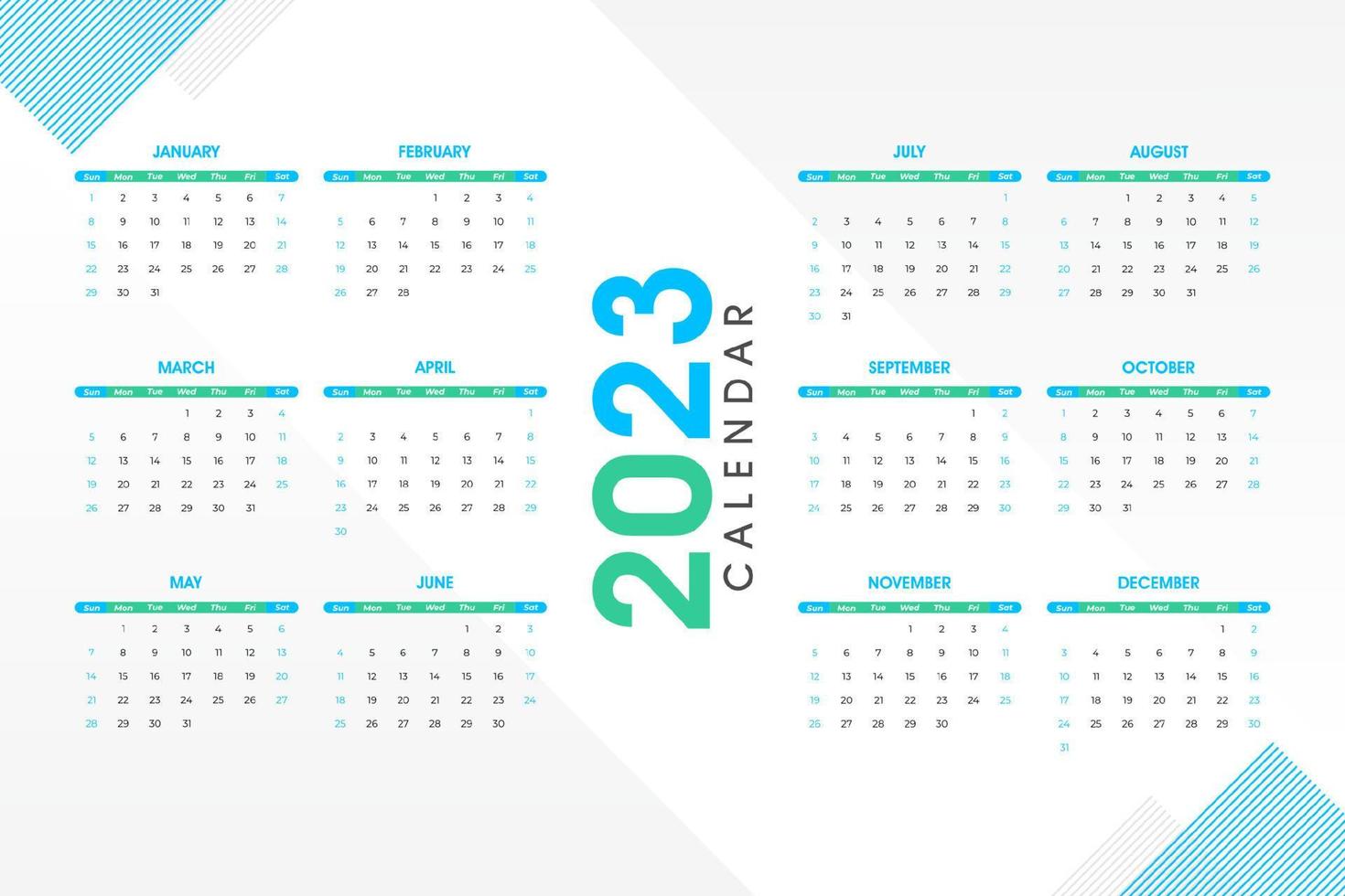 2023 kalender mall, redigerbar vektor