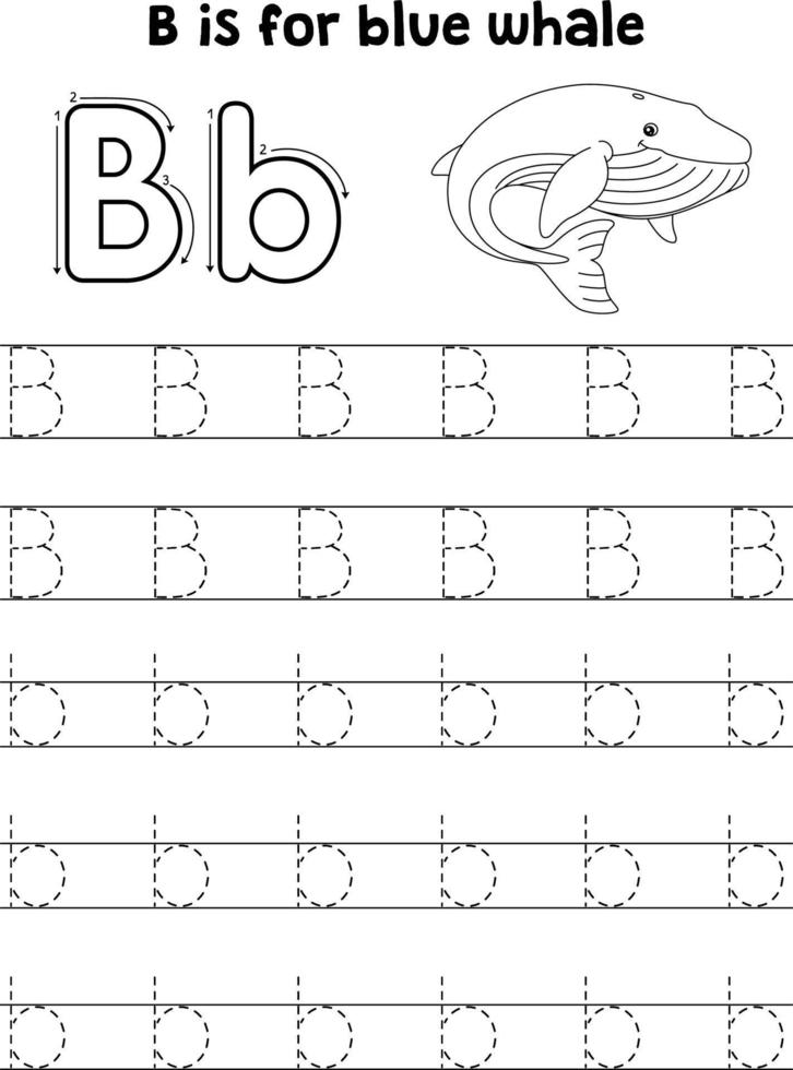 blå val djur- spårande brev ABC färg b vektor