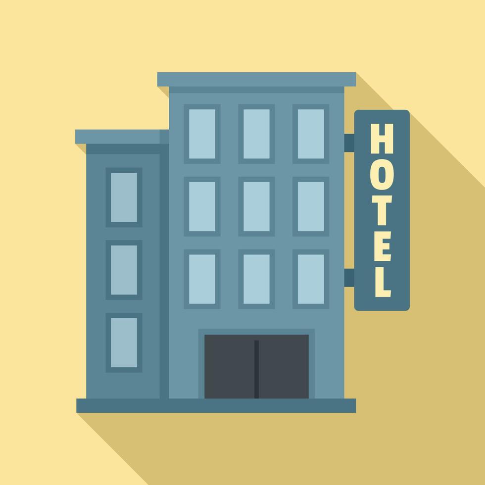 Hotelgebäude-Ikone, flacher Stil vektor