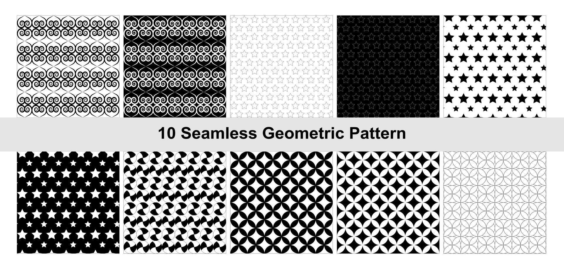 10 geometrische Muster in Schwarz und Weiß. vektor