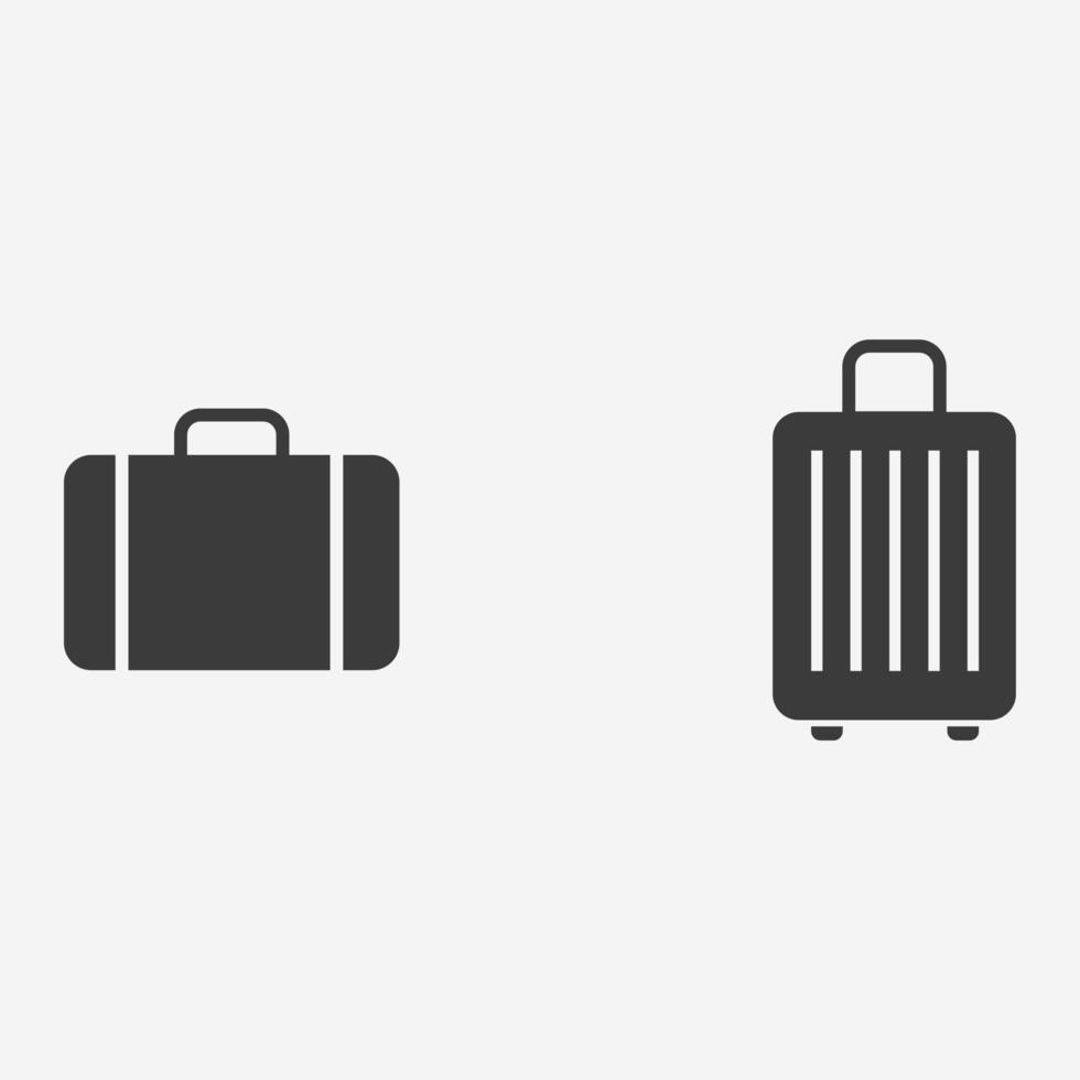 bagage, resväska, bagage, väska, portfölj, flygplats ikon vektor uppsättning symbol tecken