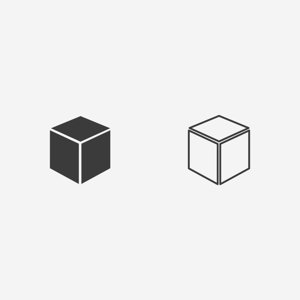 kub, låda, paket ikon vektor symbol tecken