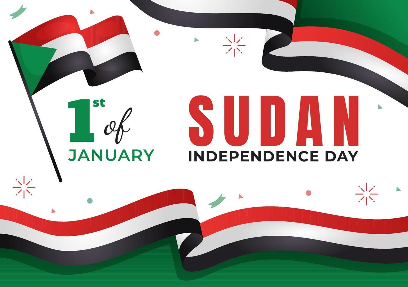 sudanesischer unabhängigkeitstag am 1. januar mit flaggen und sudanesischem nationalfeiertag in flacher hand gezeichneter schablonenillustration des karikaturhintergrundes vektor