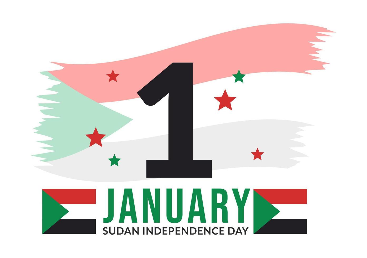 sudan oberoende dag på på januari 1:a med flaggor och sudansk nationell Semester i platt tecknad serie bakgrund hand dragen mallar illustration vektor