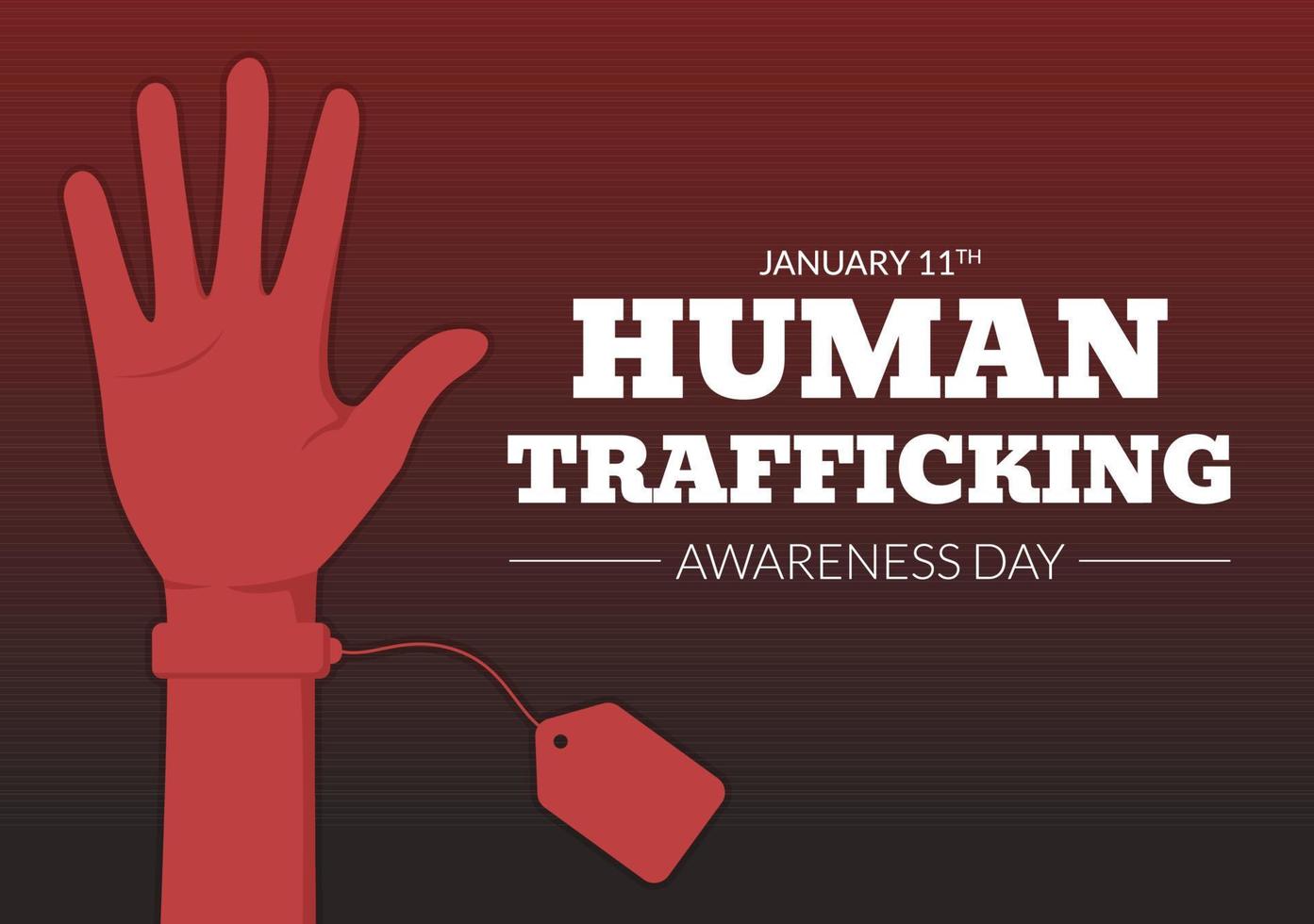 nationell mänsklig trafficking medvetenhet dag på januari 11th till hantera med liv, slaveri och våld i samhälle i platt tecknad serie hand dragen illustration vektor