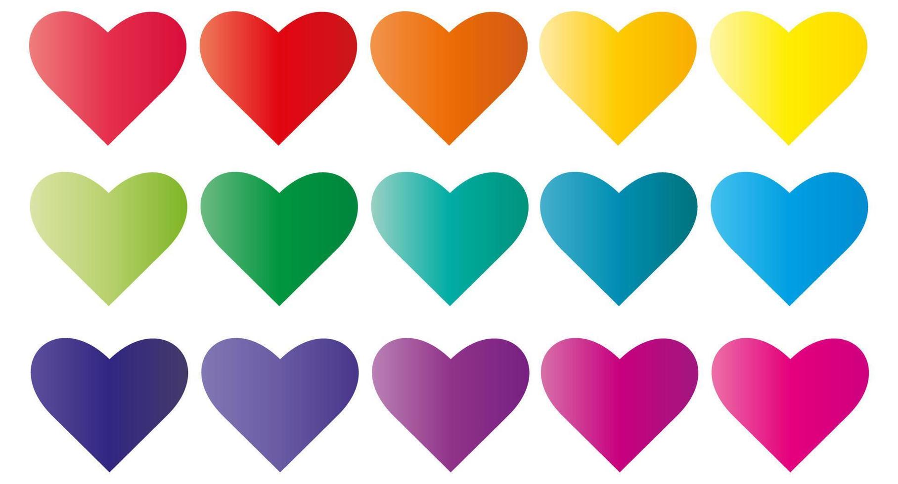 Herz-Vektor-Design. Farbverlauf-Herz-Set. farbige Herzkollektion. Valentinstag. Vektor-Illustration isoliert auf weißem Hintergrund vektor