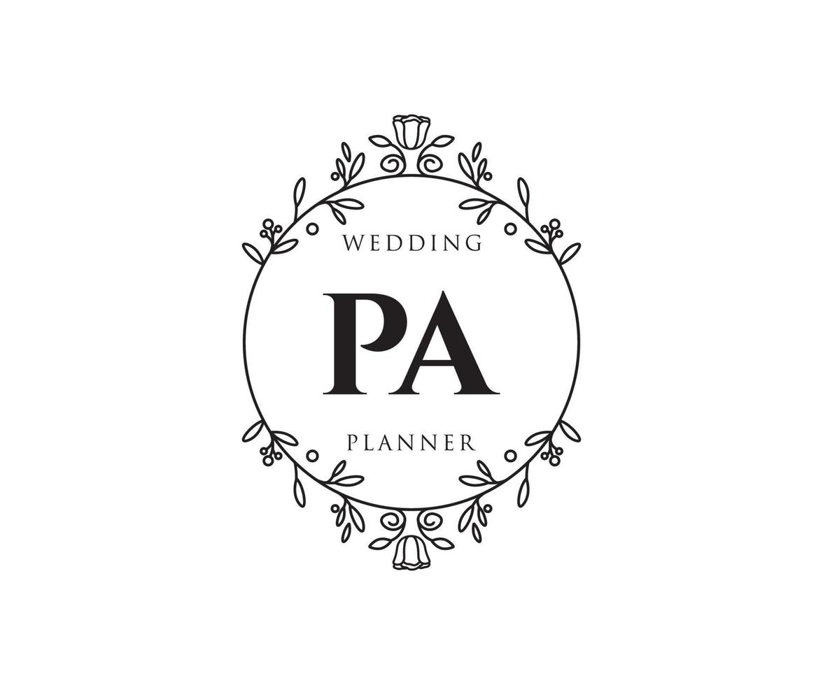 pa initialen brief hochzeitsmonogramm logos sammlung, handgezeichnete moderne minimalistische und florale vorlagen für einladungskarten, save the date, elegante identität für restaurant, boutique, café im vektor