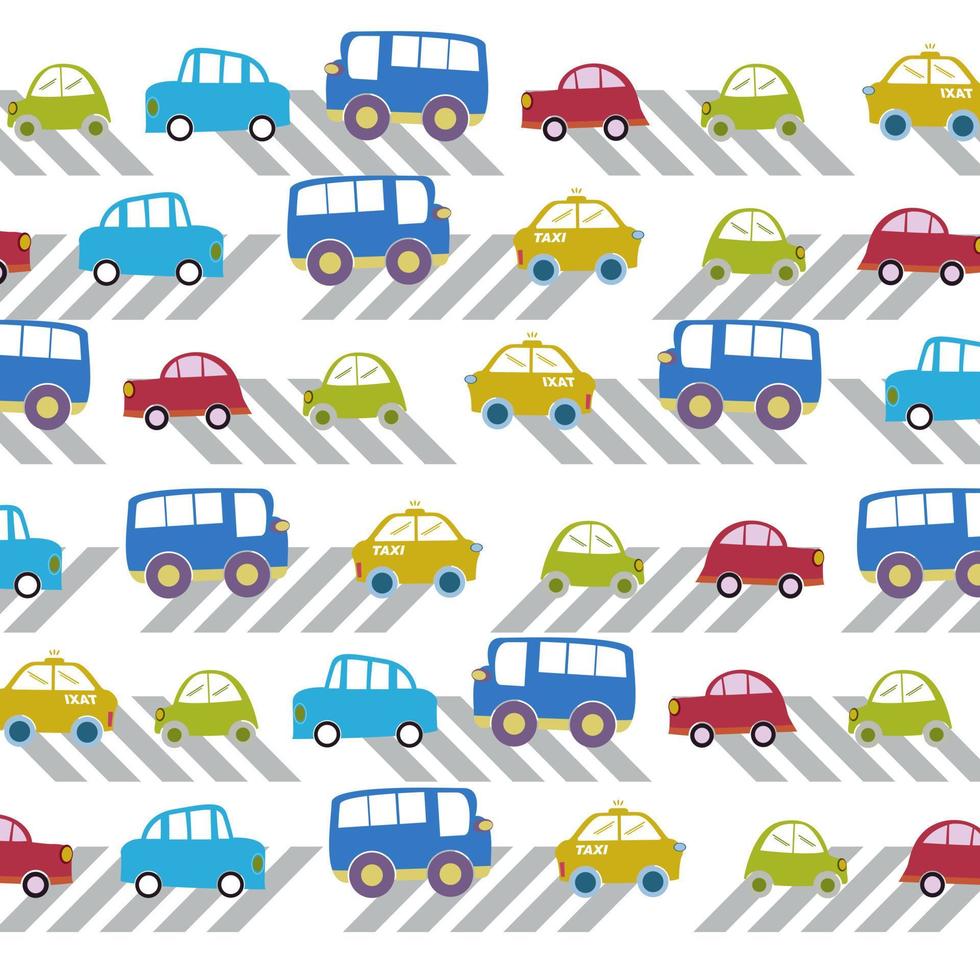 mönster bil, taxi och buss vektor. rolig illustration för barn vektor