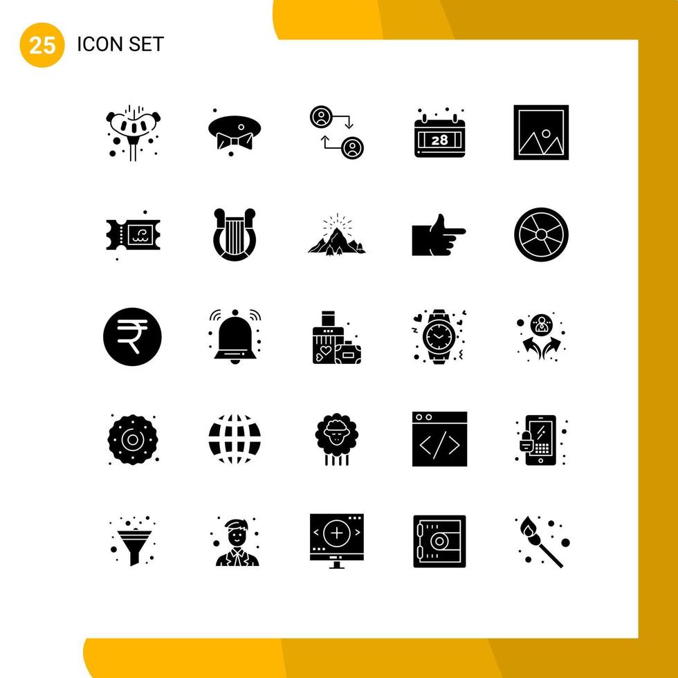 Gruppe von 25 soliden Glyphen Zeichen und Symbolen für Innenrahmen Konto Dekor Datum editierbare Vektordesign-Elemente vektor