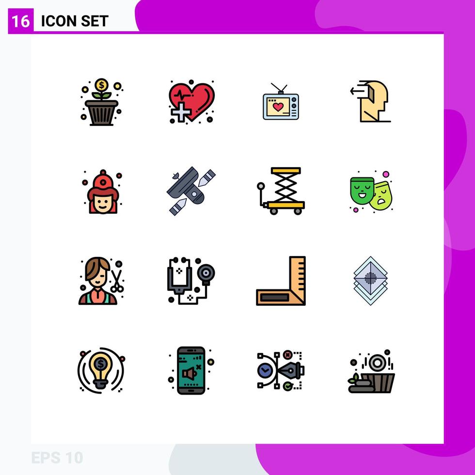 Gruppe von 16 flachen, farbgefüllten Linien Zeichen und Symbole für die Veröffentlichung negativer Herz-Geist-Filme editierbare kreative Vektordesign-Elemente vektor