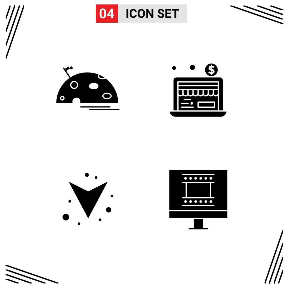 Stock-Vektor-Icon-Pack mit 4 Zeilenzeichen und Symbolen für Planet Down-Flagge online digitaler Fotorahmen editierbare Vektordesign-Elemente vektor
