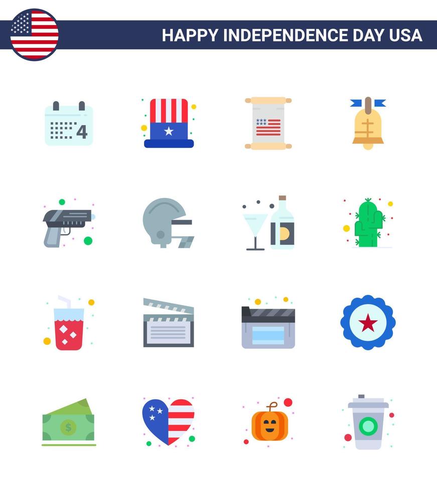 Lycklig oberoende dag 4:e juli uppsättning av 16 flats amerikan pictograph av säkerhet USA skrolla amerikan boll redigerbar USA dag vektor design element