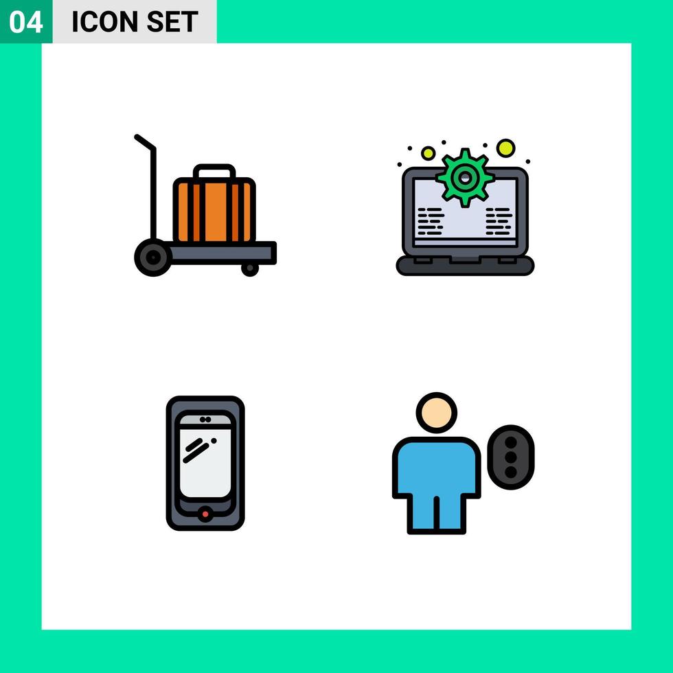 moderner satz von 4 gefüllten flachen farben piktogramm von gepäck huawei laptop telefon zugriff editierbare vektordesignelemente vektor