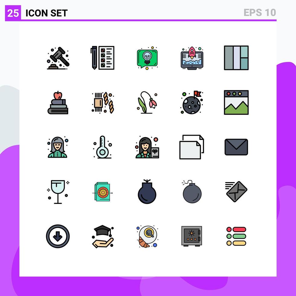 piktogram uppsättning av 25 enkel fylld linje platt färger av rutnät börja dokumentera lansera prata redigerbar vektor design element
