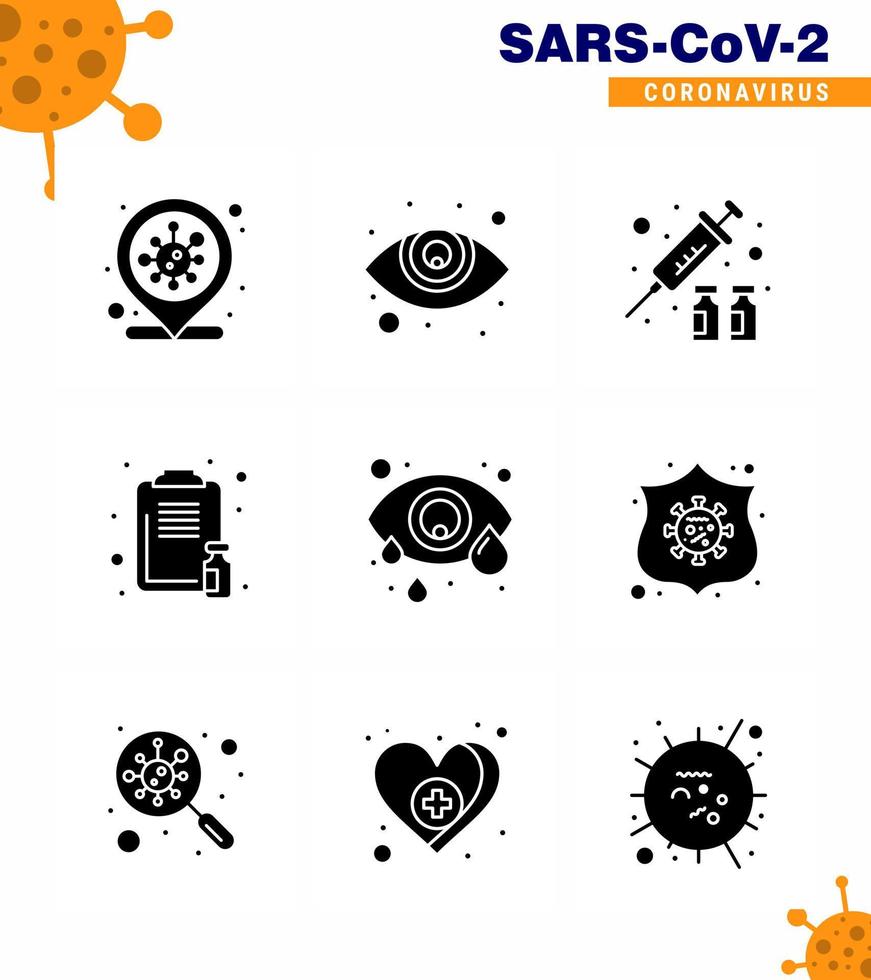 Corona-Virus-Prävention covid19 Tipps zur Vermeidung von Verletzungen 9 solides schwarzes Glyphen-Symbol zur Präsentation Augenmedizin Schutzbericht Gesundheitswesen virales Coronavirus 2019nov Krankheitsvektor-Designelemente vektor